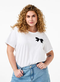 T-Shirt aus Baumwolle mit Schleife, Bright Wh. W. Black , Model