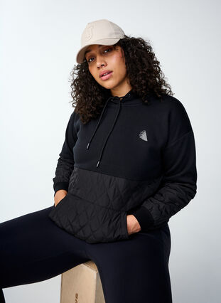 Zizzi Kapuzensweatshirt mit Steppung, Black, Image image number 1