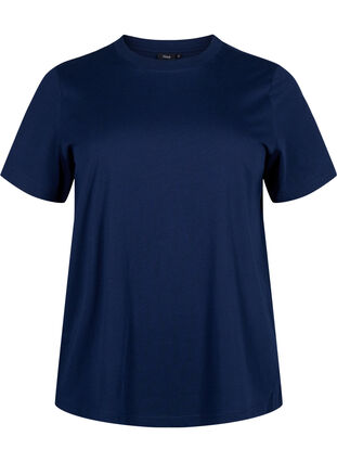 Zizzi Basic-T-Shirt aus Baumwolle mit Rundhalsausschnitt, Navy Blazer, Packshot image number 0