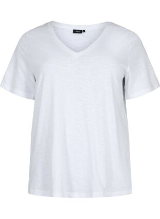 Zizzi Kurzärmeliges Basic T-Shirt mit V-Ausschnitt, Bright White, Packshot image number 0