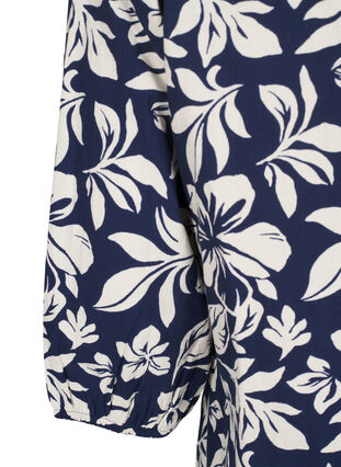 Zizzi Baumwollbluse mit 3/4-Ärmeln und Print, Naval Academy Flower, Packshot image number 3