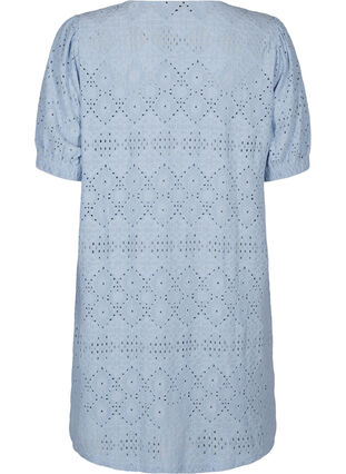 Zizzi Kurzes Kleid mit V-Ausschnitt und Lochmuster, Cashmere Blue, Packshot image number 1
