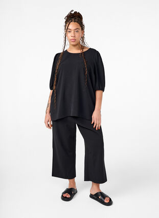 Zizzi Bluse mit kurzem Arm und Schleife hinten, Black, Model image number 3