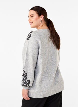 Zizzi  Strickbluse mit dekorativem Muster, Light Grey Melange, Model image number 1