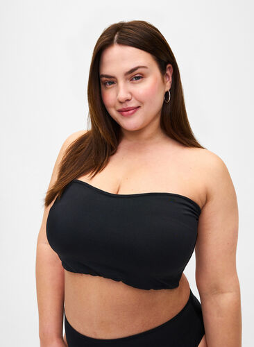 Zizzi Einfarbiges Bandeau-Bikinioberteil, Black, Model image number 0