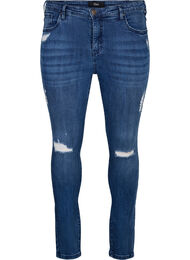 Super-Slim Amy Jeans mit Abnutzungsdetails, Blue Denim, Packshot