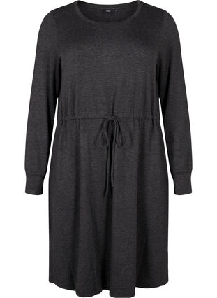 Zizzi Knielanges Jerseykleid mit Bändern zum Binden, Dark Grey Melange, Packshot image number 0