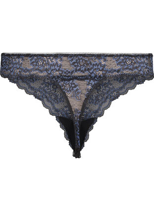 Zizzi G-String mit kontrastfarbenem Spitzenbesatz, Black w Blue , Packshot image number 1