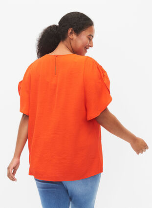 Zizzi Kurzärmelige Bluse mit Falten, Orange.com, Model image number 1