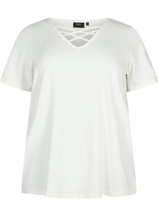 T-Shirt mit V-Ausschnitt und - Kreuzdetails Zizzi 42-60 Vanille - - Gr