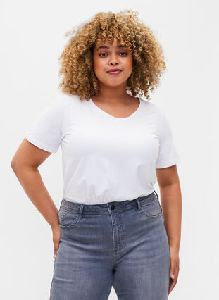 Zizzi Einfarbiges basic T-Shirt aus Baumwolle, Bright White, Model image number 0