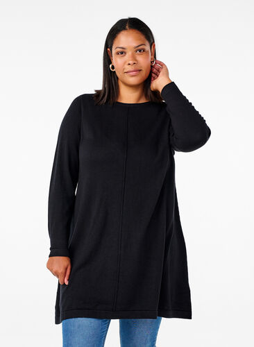 Zizzi Strickkleid aus Baumwoll-Viskose-Mischung, Black, Model image number 0