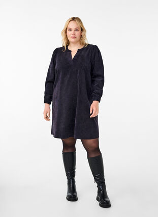 Zizzi Kurzes Samtkleid mit langen Ärmeln, Black, Model image number 2