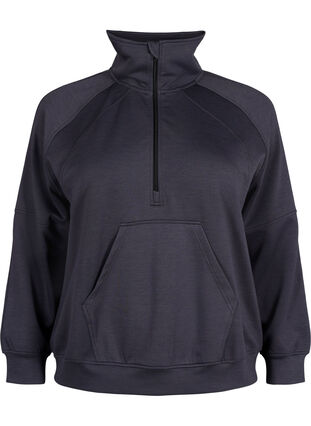 Zizzi Sportliches Sweatshirt mit hohem Kragen und Reißverschluss, Asphalt, Packshot image number 0