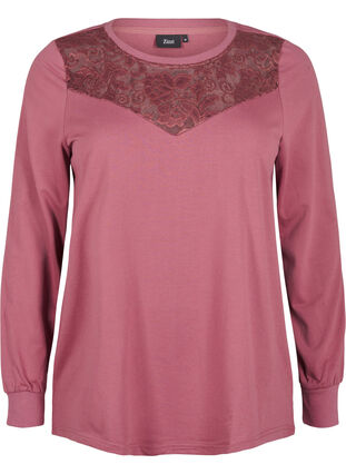 Zizzi Sweatshirt mit Spitzendetails, Rose Brown, Packshot image number 0