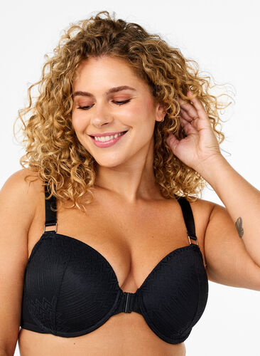 Zizzi Geformter BH mit Spitze und Verschluss vorne, Black, Model image number 0