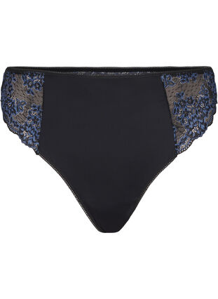 Zizzi G-string aus Mikrofaser mit Spitze, Black w Blue, Packshot image number 0