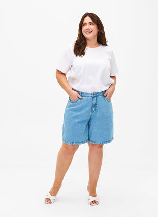 Zizzi Kurzärmelige Bluse aus Viskose mit Schleifen, Bright White, Model image number 2