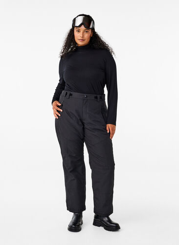 Zizzi Skihose mit Taschen und verstellbarer Taille, Black, Model image number 0