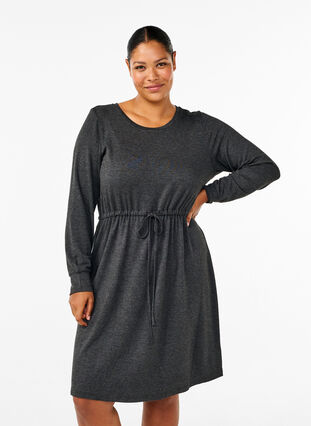 Zizzi Knielanges Jerseykleid mit Bändern zum Binden, Dark Grey Melange, Model image number 0