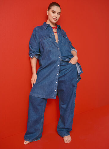 Zizzi Jeanskleid mit Knöpfen, Medium Blue Denim, Image image number 0