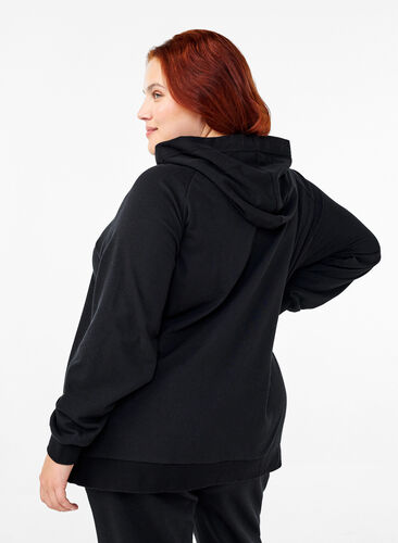 Zizzi Sweat-Cardigan mit Kapuze und Taschen, Black, Model image number 1