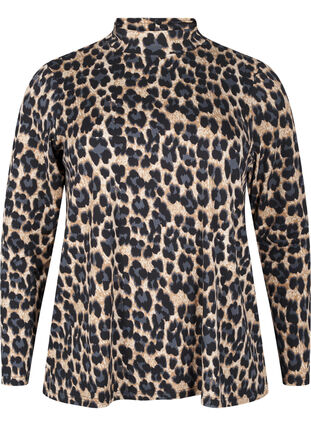 Zizzi FLASH - Langärmelige Bluse mit Rollkragen, Leopard Print , Packshot image number 0