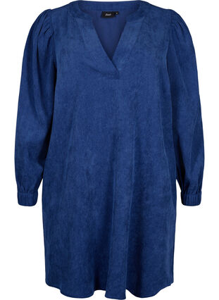 Zizzi Kurzes Samtkleid mit langen Ärmeln, Sodalite Blue, Packshot image number 0