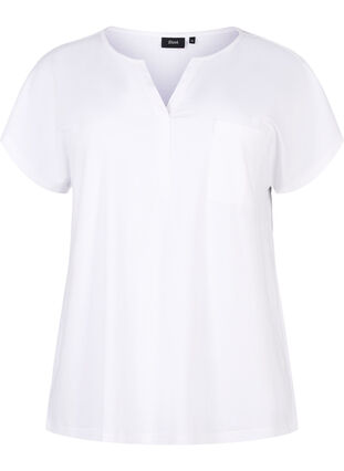 Zizzi T-Shirt mit V-Ausschnitt und Brusttasche, Bright White, Packshot image number 0
