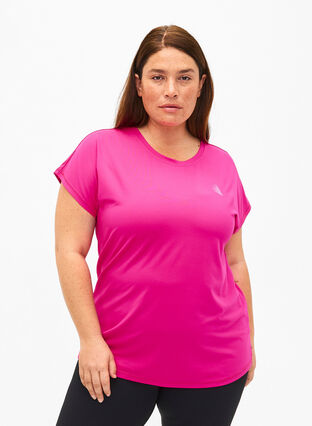 Zizzi Kurzarm Trainingsshirt, Neon Pink Glo, Model image number 0