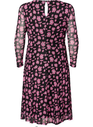 Zizzi Geblümtes Netzkleid mit langen Ärmeln, Black Pink AOP, Packshot image number 1