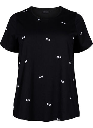 Zizzi T-Shirt aus Bio-Baumwolle mit Herzen, Black W. Bow Emb. , Packshot image number 0