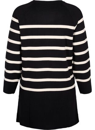 Zizzi Strickkleid mit Rundhalsausschnitt und Schlitz, Black Birch Stripes, Packshot image number 1