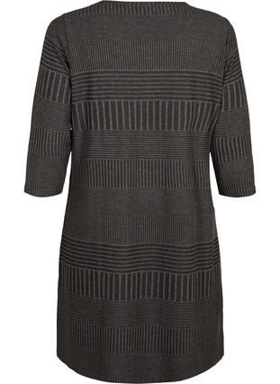 Zizzi Kleid mit 3/4-Ärmeln und Streifenmuster, Dark Grey Mélange, Packshot image number 1