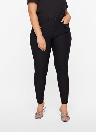 Zizzi Enganliegende Hose mit Reißverschlüssen, Black, Model image number 3