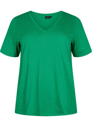 Zizzi Kurzärmliges Basic-T-Shirt mit V-Ausschnitt, Jolly Green, Packshot image number 0