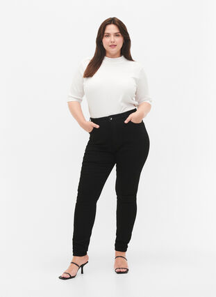 Zizzi Amy Jeans mit hoher Taille und extra schlanker Passform, Black, Model image number 0