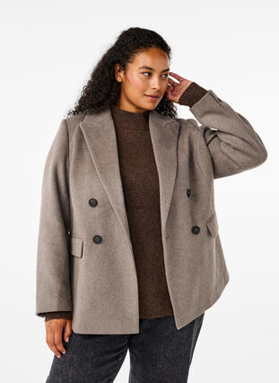 Zizzi Wollblazer mit angerauter Textur, Desert Taupe Mel., Model image number 0