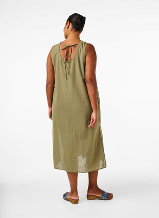 Zizzi Ärmelloses Kleid aus Baumwollmischung mit Leinen, Deep Lichen Green, Model image number 1