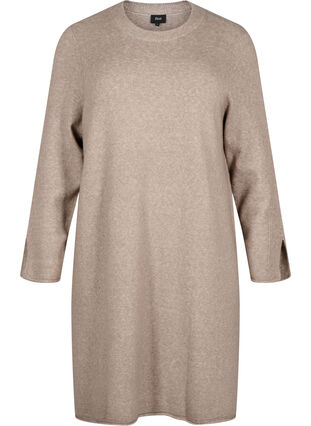 Zizzi Strickkleid mit Rundhalsausschnitt und Schlitz, Desert Taupe Mel., Packshot image number 0