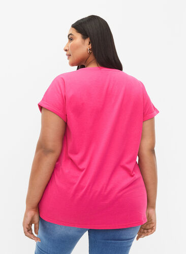 Zizzi Kurzärmliges T-Shirt aus einer Baumwollmischung, Raspberry Sorbet, Model image number 1
