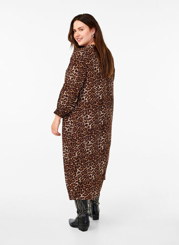 Zizzi Langes Kleid mit Leopardenmuster und 3/4-Ärmeln, Leo AOP, Model image number 1