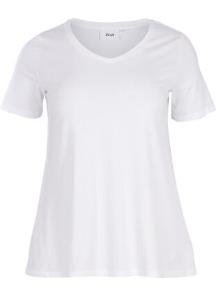 Zizzi Unifarbenes Basic-T-Shirt aus Baumwolle, Bright White, Packshot image number 0