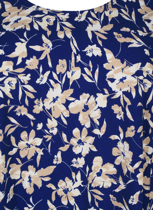 Zizzi Kurzärmeliges, bedrucktes Baumwollkleid, Blue W. Beige Flower, Packshot image number 2