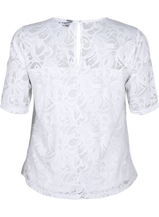 Zizzi Bluse mit Spitze und kurzen Ärmeln, Bright White, Packshot image number 1
