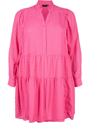 Zizzi Strukturiertes kurzes Kleid mit Rüschenkragen, Magenta, Packshot image number 0