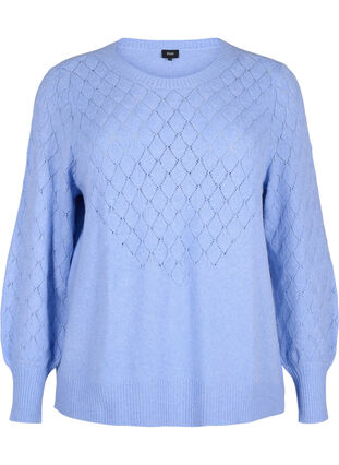 Zizzi  Strickbluse mit Spitzenmuster, Cornflower Blue Mel., Packshot image number 0