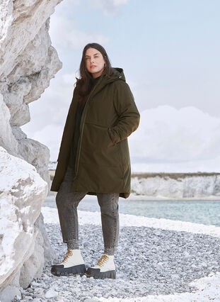 Zizzi Winterjacke mit justierbarer Taille, Forest Night, Image image number 0