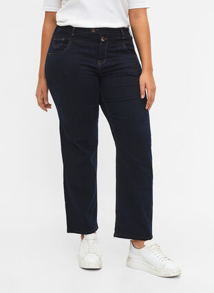 Zizzi Regular Fit Gemma Jeans mit hoher Taille, Blue denim, Model image number 3