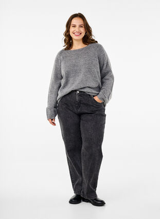 Zizzi Locker sitzende Strickbluse mit Rundhalsausschnitt, Medium Grey Melange, Model image number 2